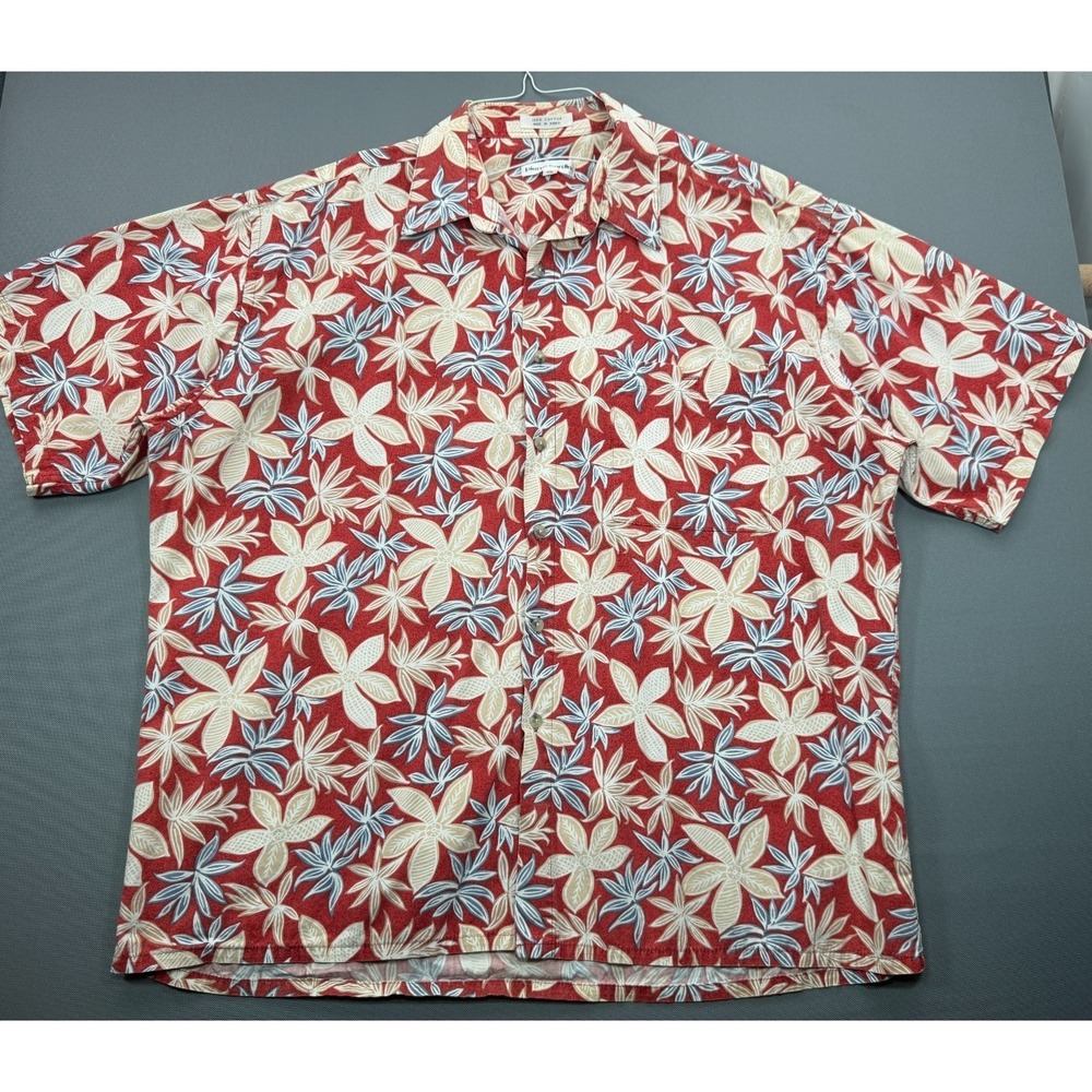 Vintage Pierre Cardin Mens XL Red Floral Leafy Print Short Sleeve Shirt Cotton - Picture 2 of 5